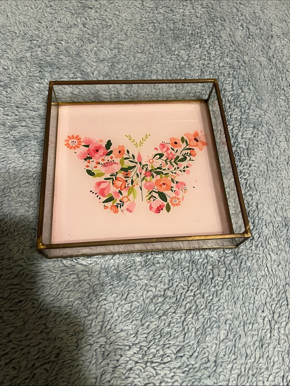 Rachel Zoe Glass Tray with Pink Floral Butterfly